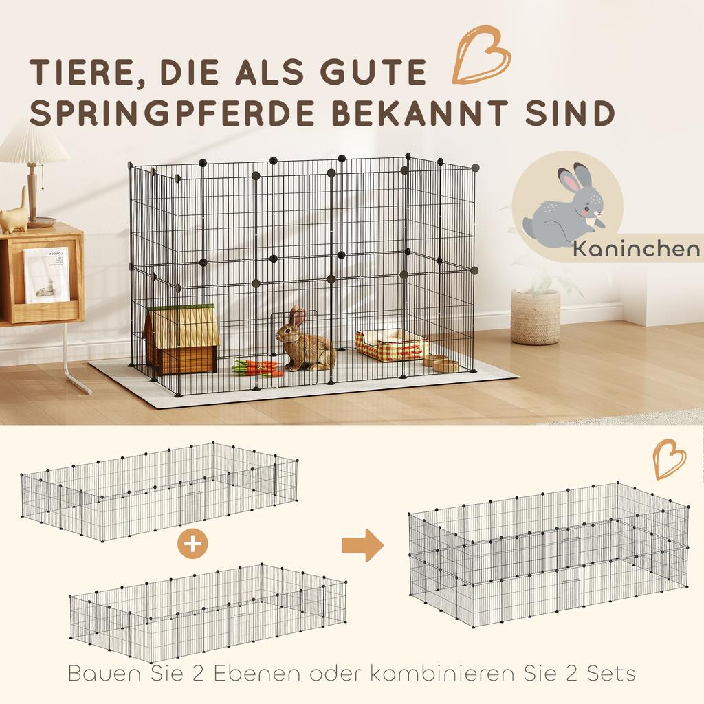 Small Animal Cage, Outdoor Enclosure, Modular Construction, 0.72 m² Area, Steel, Black