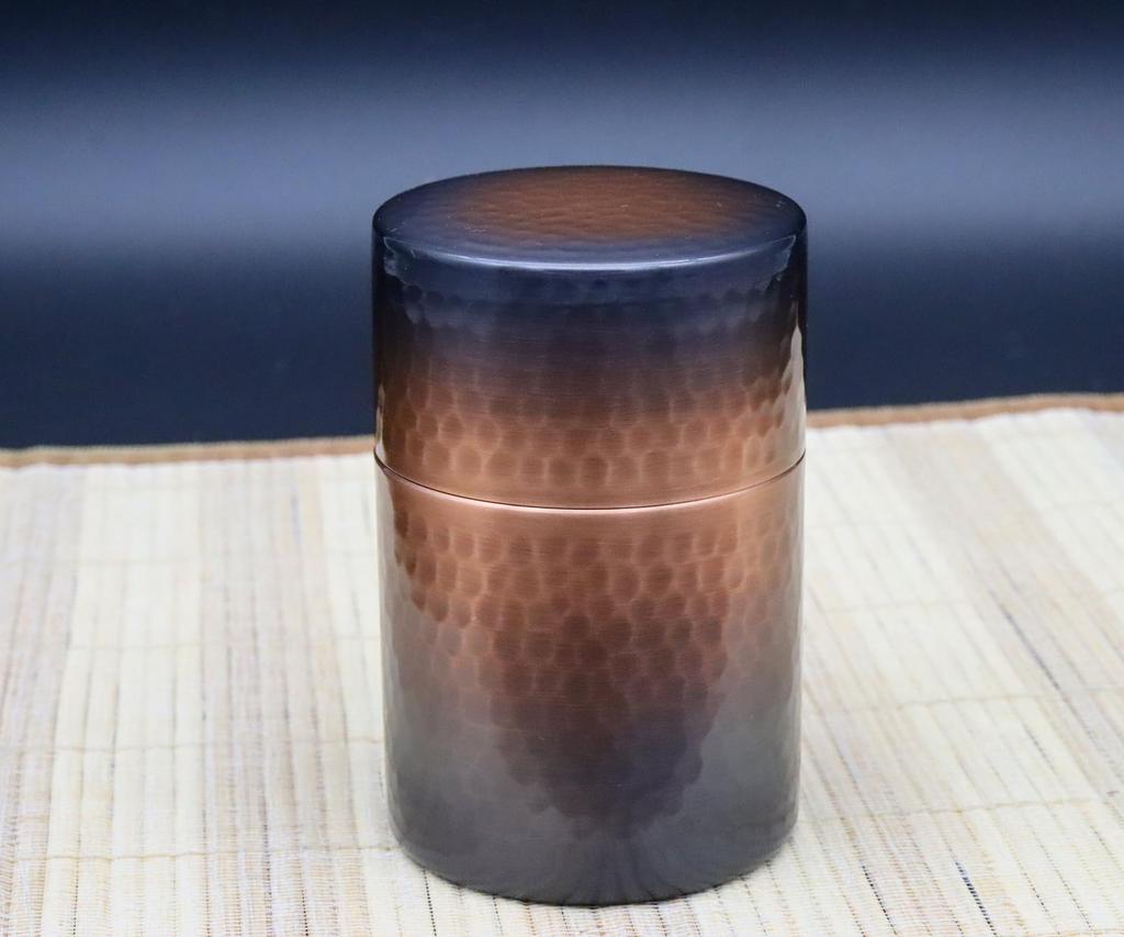 Shinkodo Made In Japan Pure Copper Tea Caddy Red Copper Finish Hammered Gift Wrapping Specification (Medium)