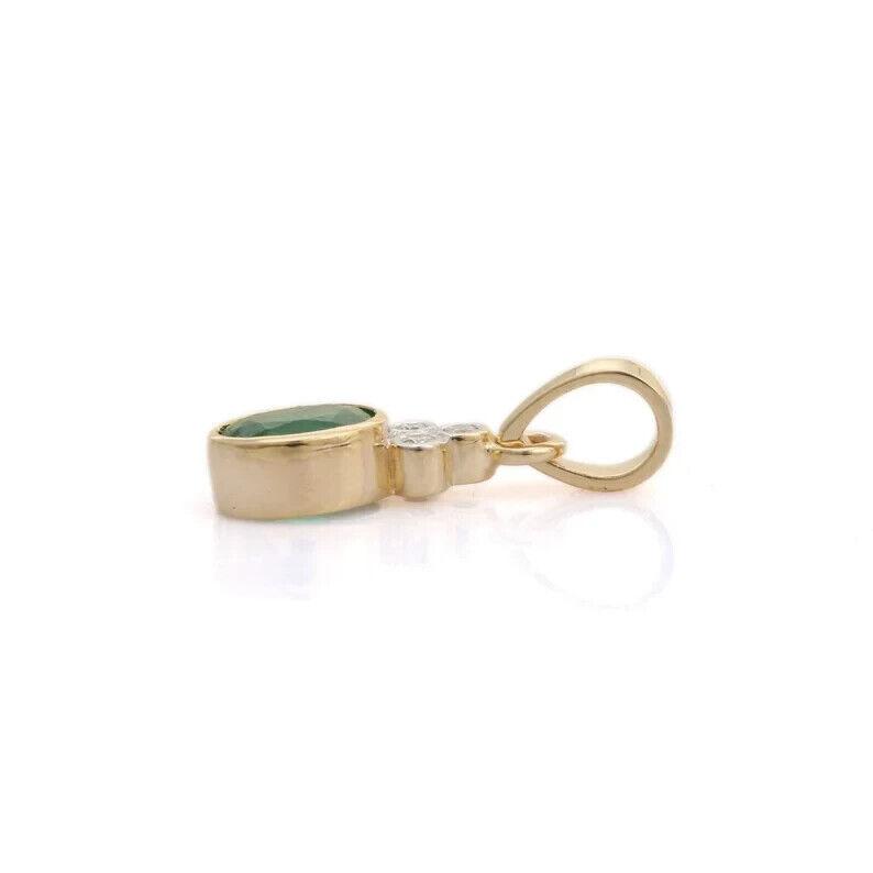 14K Solid Yellow Gold Emerald Pendant Natural Green Emerald Gemstone Dainty Pendant