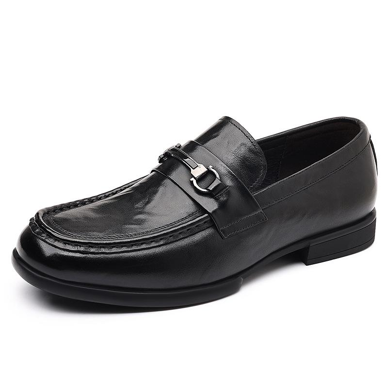 Men's British Style Cowhide Slip-On Leather Shoes - Versatile for Casual, Business & Formal Wear