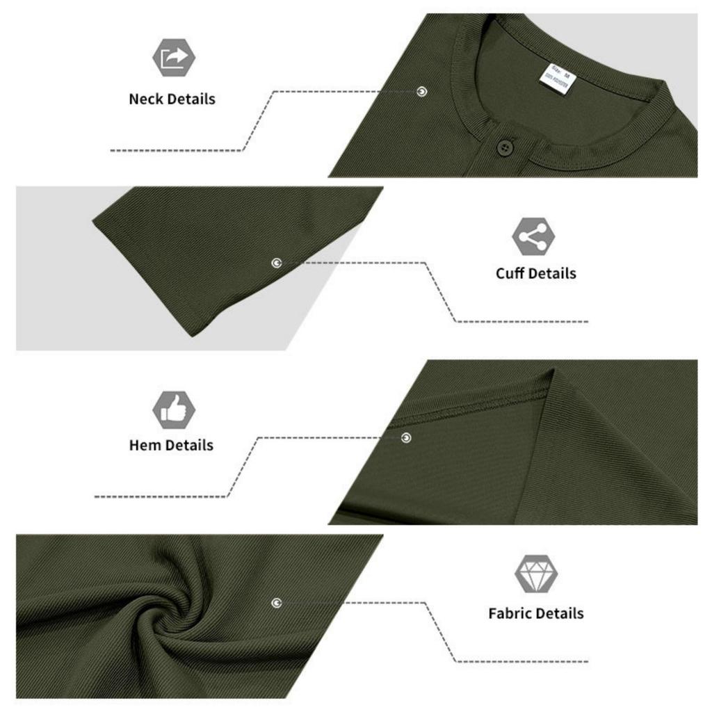 Men's Long Sleeve Loose Fit Ribbed Breathable Henley Shirt Button Placket Casual Pullover Top