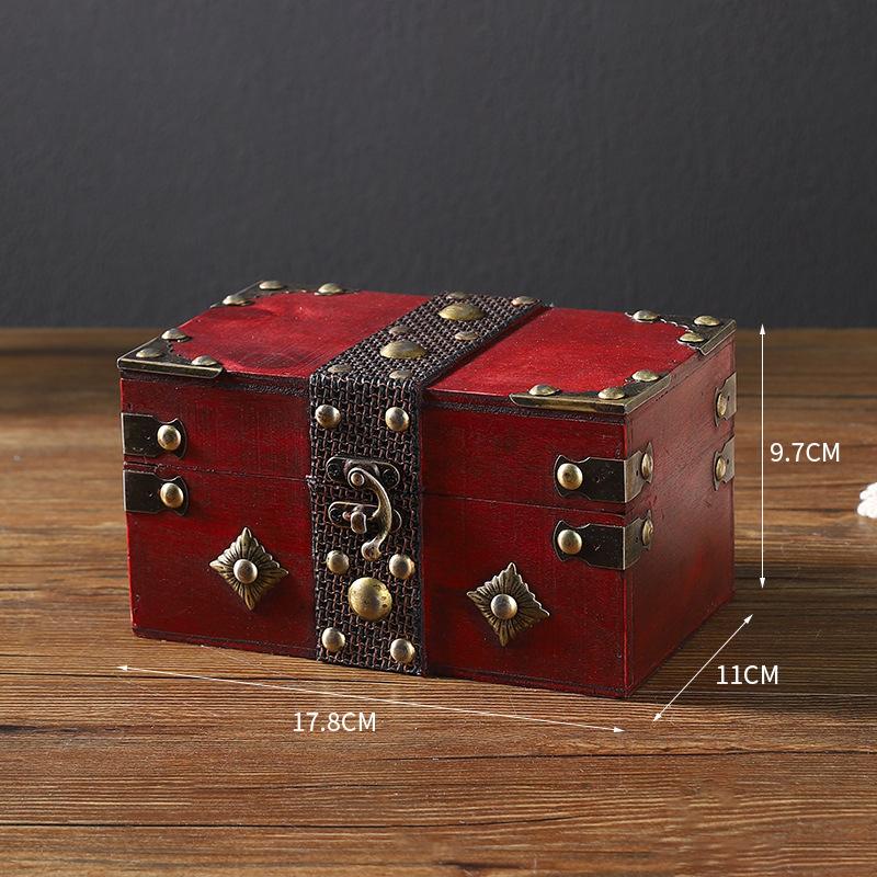 Treasure Chest Jewelry Box Solid Wood Vintage Design Handmade for Women Trinket Box Photo Props Storage Box Decorative Trunk