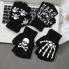 Boys' Halloween decorative warm gloves Fall and Winter split fingers open-fingered knit gloves Fashion skull hand pattern gloves