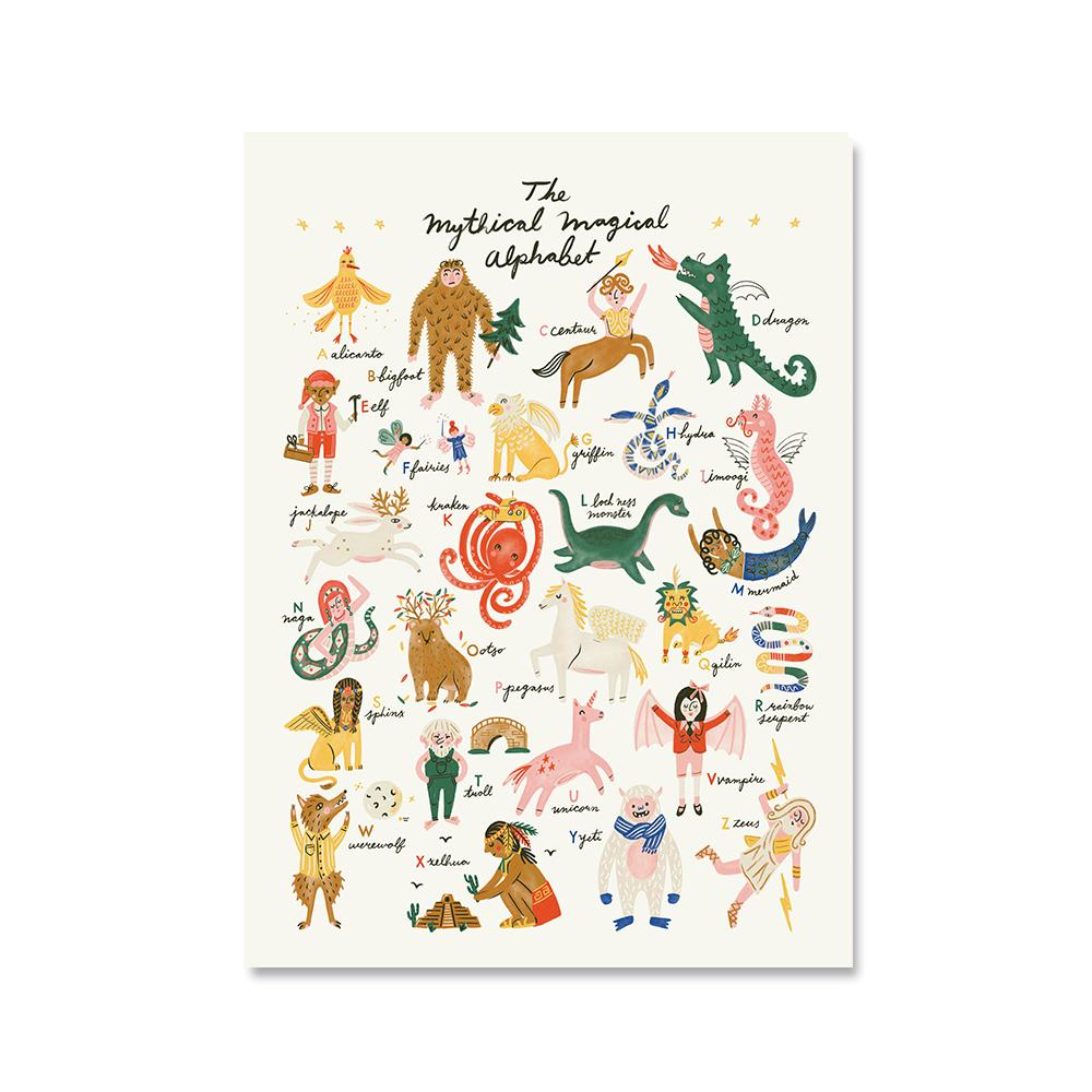 Mythical Magical Alphabet Wall Art Canvas Painting Educational Animal Chart  Posters And Prints Wall Pictures For Nursery Decor