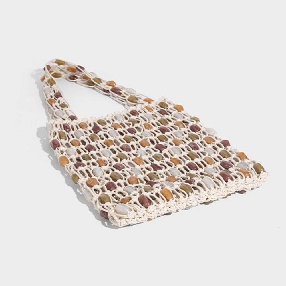 Creative Summer Woven Bead Bag Bohemian Breathable Tote Bag Hollow-out Large Capacity Crossbody Handbag Shopping