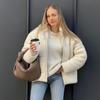 Damen Reißverschluss Verdicken Mantel Strick Frittierte Teigstangen Winter Lässig Stehkragen Jacke Langarm Warm Einfarbig Oberbekleidung mit Tasche Neue Mode