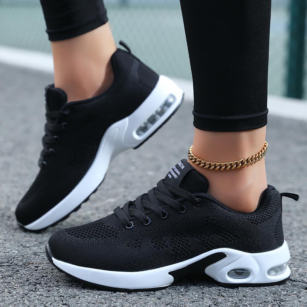 New Women's Flying Woven Air Cushion Sneakers Women's Fashion Soft-soled Thick-soled Breathable Lightweight Versatile Mountaineering Casual Shoes