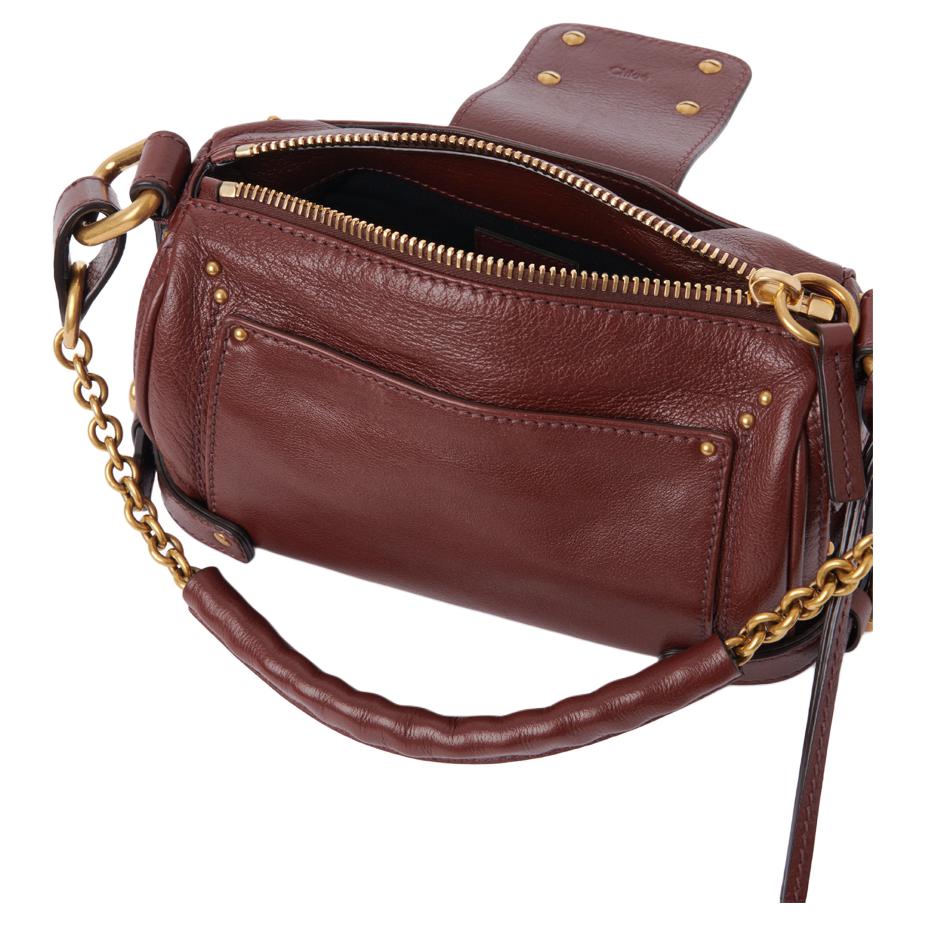 Chloe Paddington Brand Logo Gold Metal Accents Leather Handbag Women handbags Burgundy CH25W-S803P75-27M