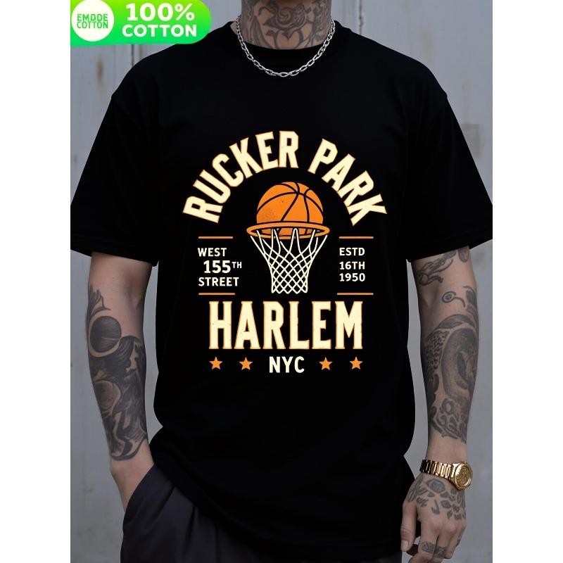 Европейские размеры Мужская футболка Harlem NYC Rucker Park Баскетбольная футболка Винтаж 95 Ретро Уличная одежда с графикой Harlem Rucker Park S чёрный