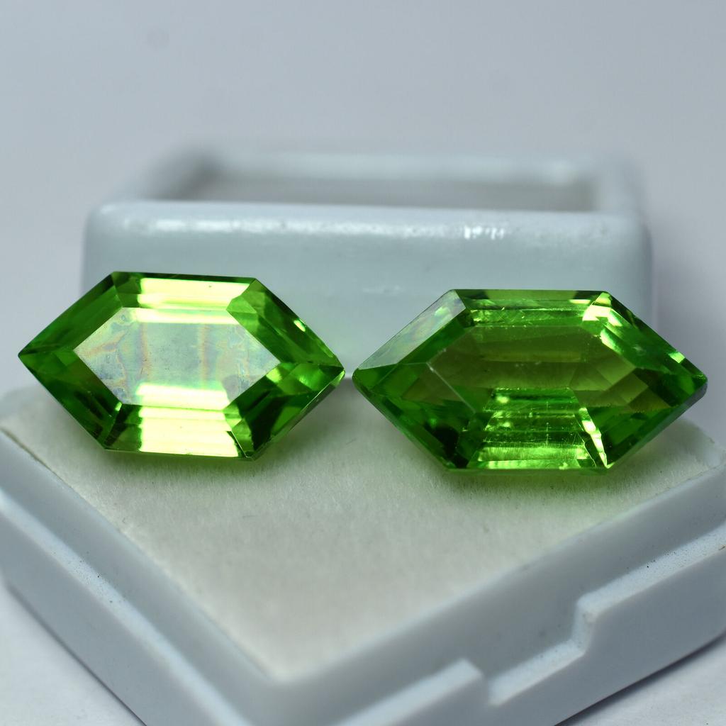 Natural PERIDOT Fancy Cut GREEN Color 16.20Ct CERTIFIED Rare Loose Gemstone Pair