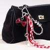 Red And White Plaid Rope Bag Charm With Or Bow Pendant Silver Beaded Chain And Tassel Design For Backpack Decor Daily Use Bag Charm