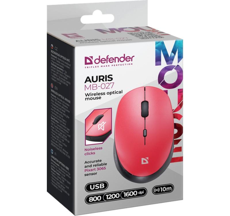 Wireless Mouse Silent Click AURIS MB-027 800/1200/1600 DPI Red