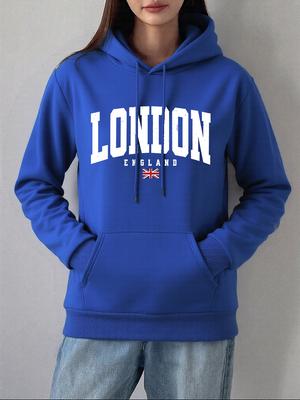 Londen Engeland Vlag Bedrukking Hoodie Dames Casual Zak Sweatshirts Winter Fleece Warme Truien Basics Sportieve Vrouwenkleding