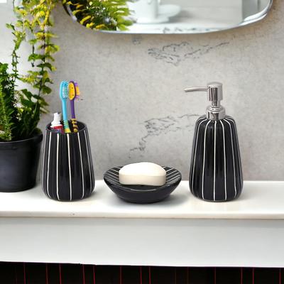 Premium Ceramic Bathroom Accessories Set of 3 | Modern Luxury Bath Set with 300ml Soap Dispenser, Toothbrush Holder & Soap Dish | Home Decor Items