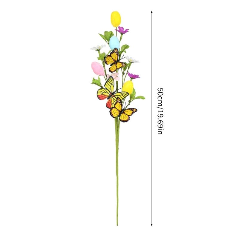 4Pcs Bendable Easter Eggs Butterfly Flower Stems Artificial Silk Flower for Vase Flower Arrangements Home Decoration