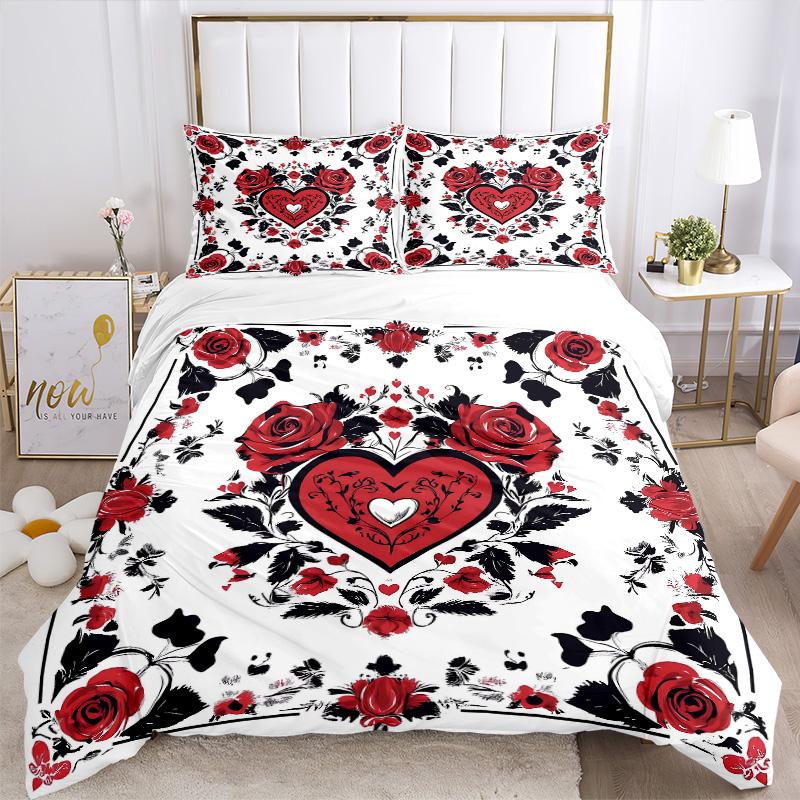 Love Roses Print 3Pcs Bedding Setduvet Cover With 2 Bedropillowcase Home Birthday Gift