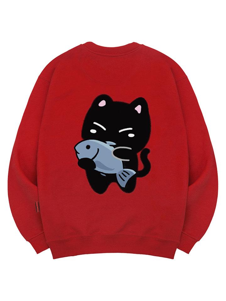 Ellamo Fish & Cat Sweatshirt Unisex Big Sizes S~4Xl