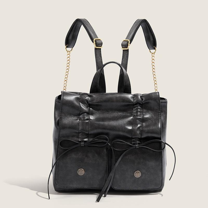 College style sweet bow backpack women s large capacity casual pleated backpack
