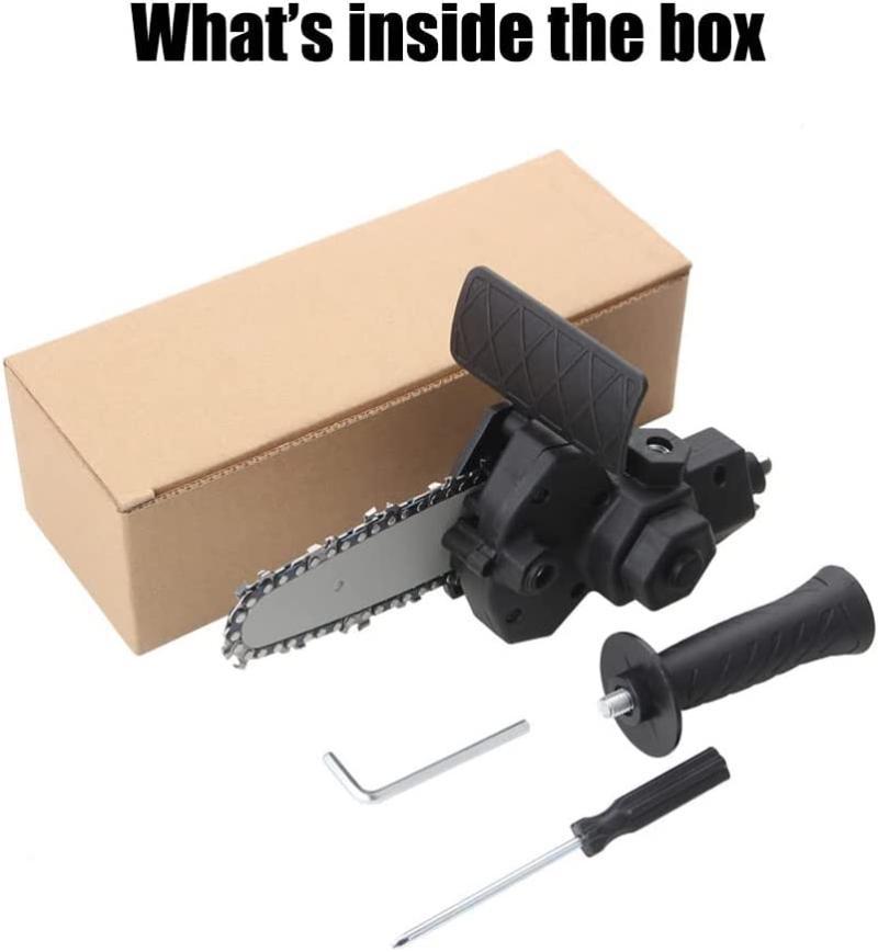 4-Inch Chainsaw Attachment, Handheld Chainsaw Brush Cutter Bracket Compatible with 1/4”-1/2” Power Drill for Tree Branch Pruning, Wood Cuttin