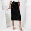 Women Skirt High Waist Solid Color Sequin Decoration Slimming Leg Shape Midi Skirt Work Party Daily Wear