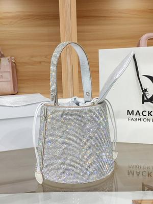 High-End Women’s Rhinestone Bow Chain Bucket Bag - 2025 Fashion