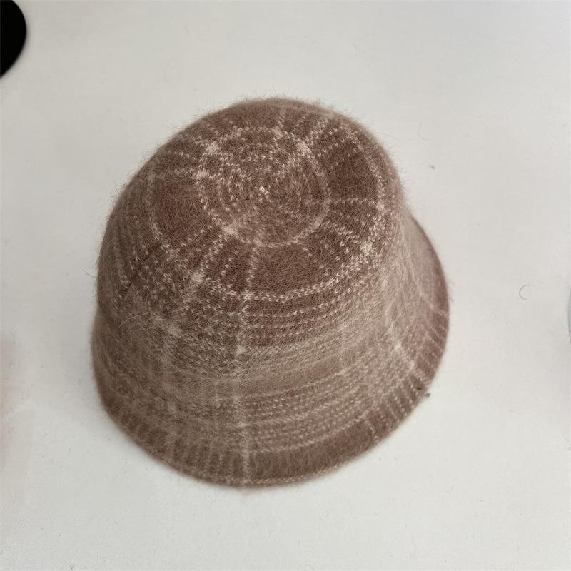 Autumn and Winter Wool Basin Hat Warm Soft Waxy Rabbit Hair Wool Blend Bucket Hat Ladies Striped Water