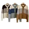Autumn/Winter 2025 Women's Retro Color Block Striped Knit Cardigan Sweater Coat