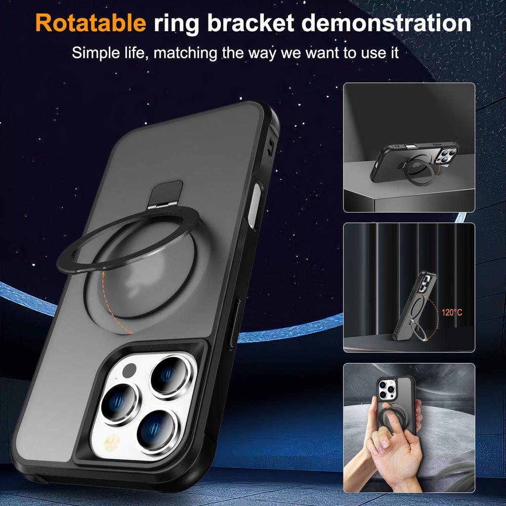 For iPhone 16 Pro Max Case Compatible with MagSafe Ring Holder Kickstand TPU+PC Phone Cover