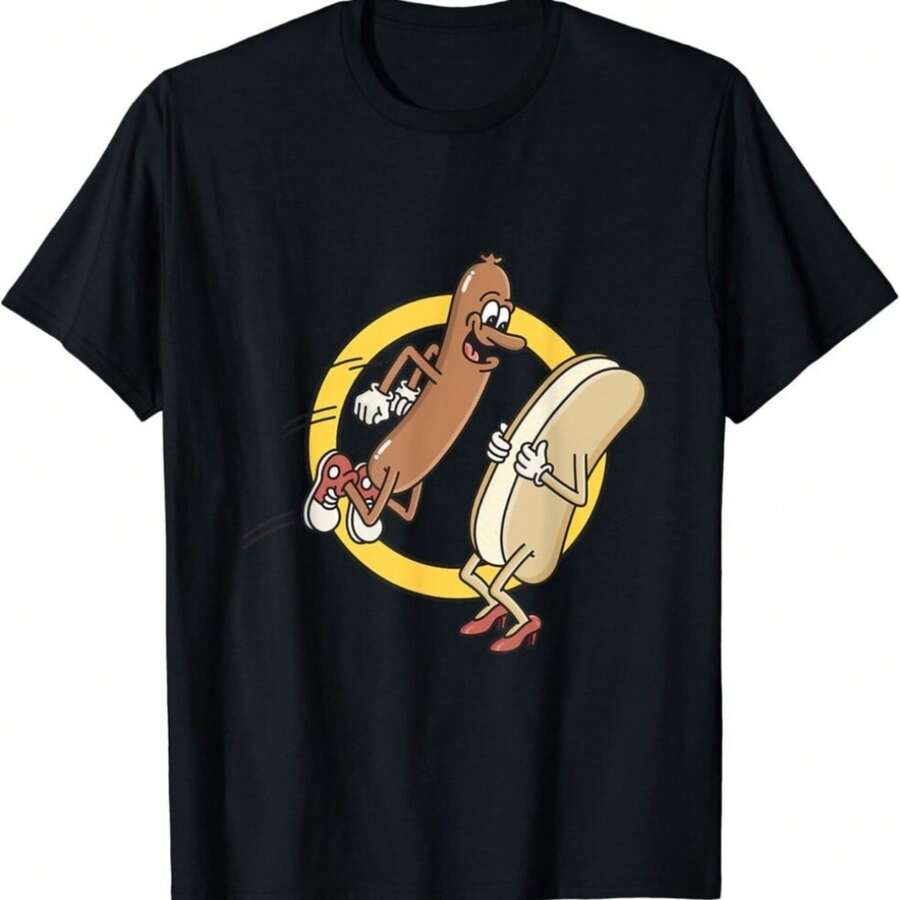 Смешная футболка унисекс с хот-догом, прыгающим в булочку, в подарок L