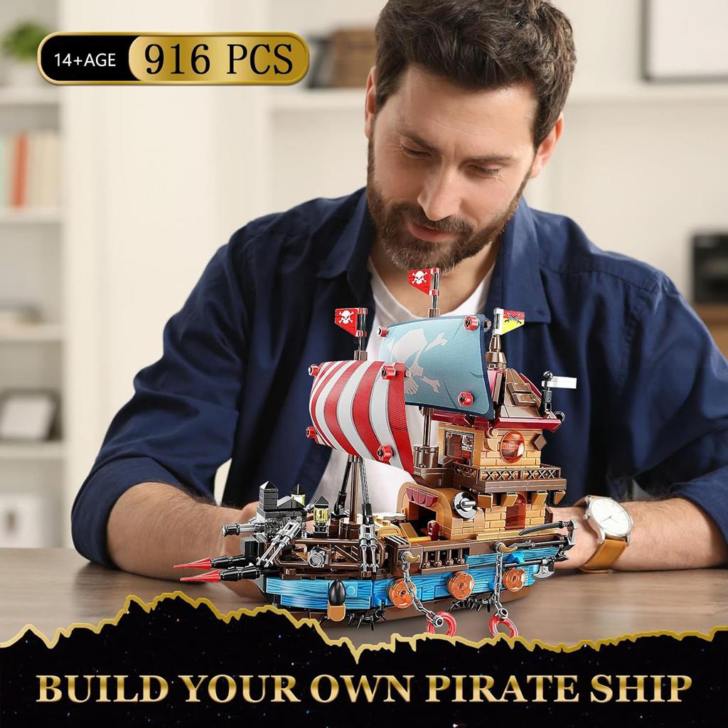 Zestaw klocków do budowania statku pirackiego Klocki do składania Zabawki z klockami LED Model Prezent dla dzieci na urodziny, Boże Narodzenie