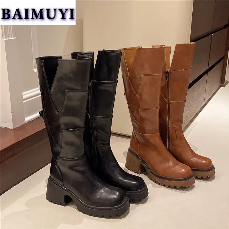 Platformové kozačky nad koleno Dámské vysoké podpatky Chelsea boty Robustní 2024 Trend Zimní Nové Sněhule Teplé Kožené Lodičky Zapatos Mujer