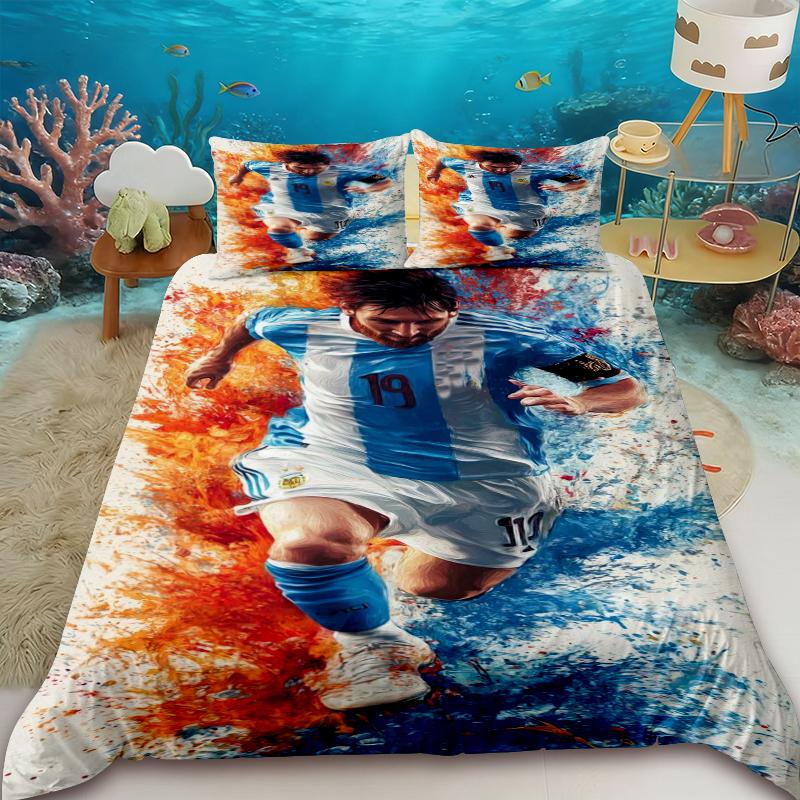 Duvet Covers stylish Messi-print bedding set includes a duvet cover and comforter, suitable for teenagers, children