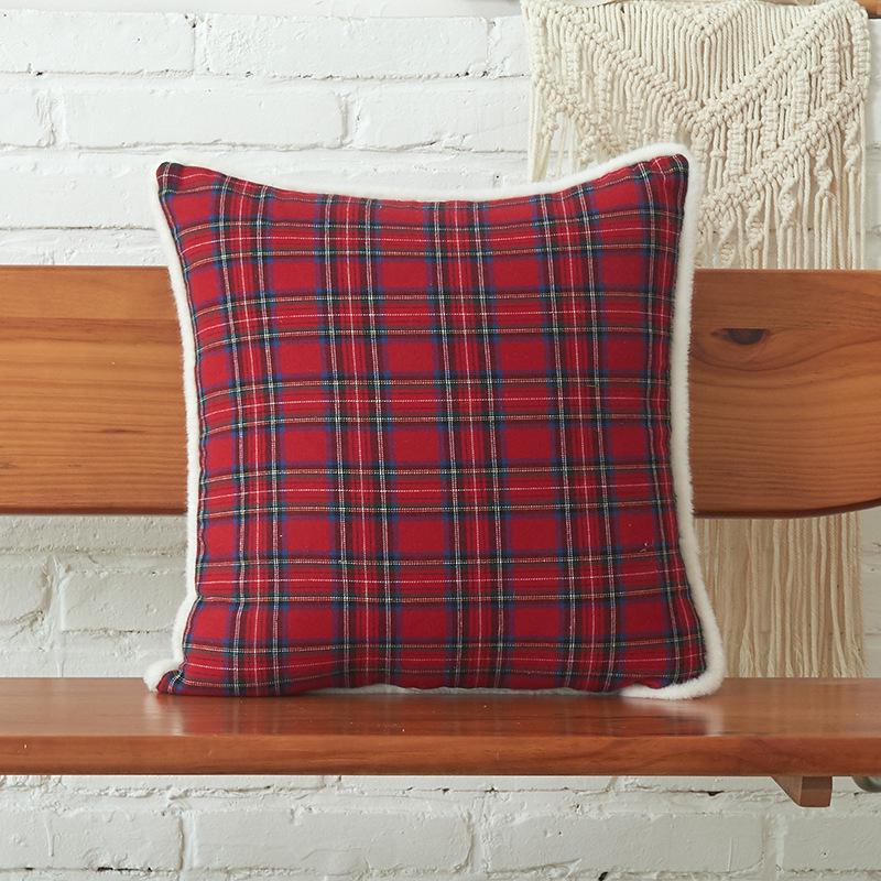 Christmas Plaid Pillowcase with Embroidered Letters