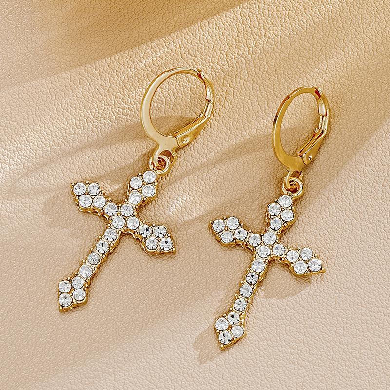 Boucles d'oreilles croix gothique Y2K strass Kpop cristal zircon croix pendantes pour femmes boucles d'oreilles grunge Egirl accessoires en zircon