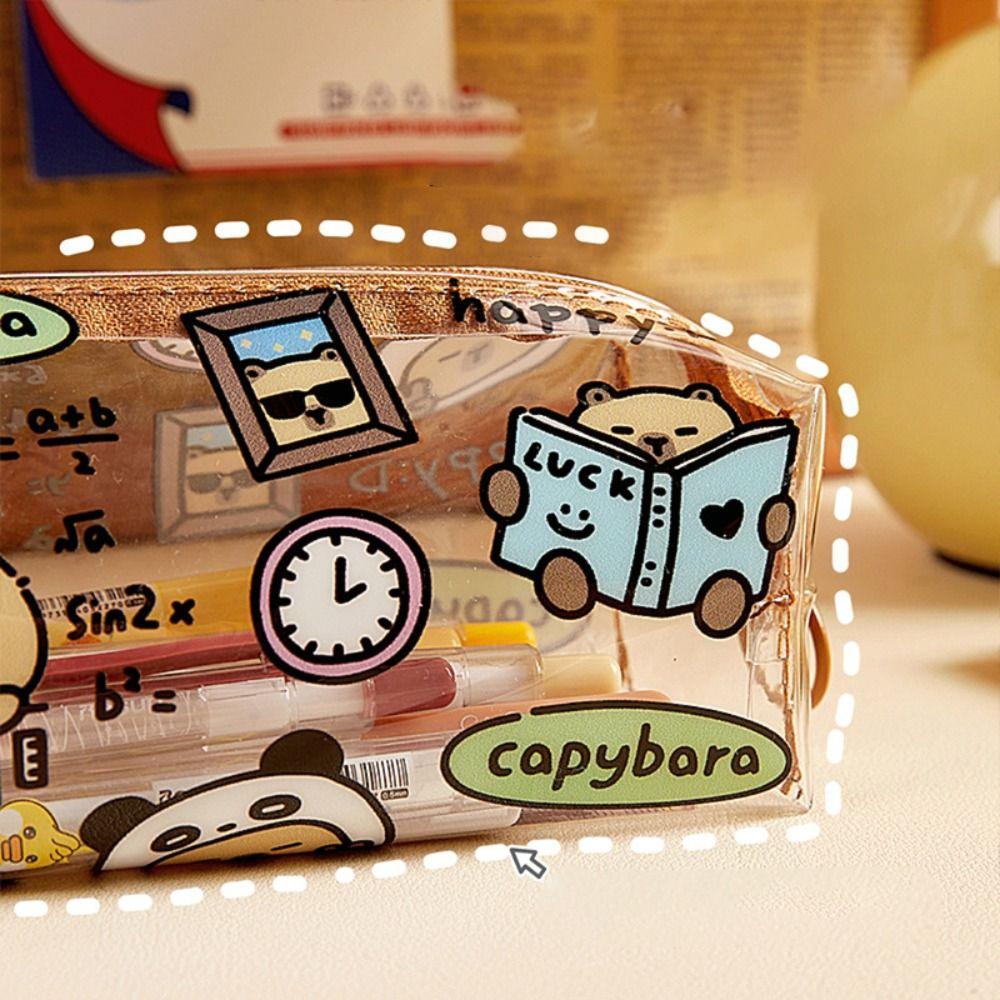 Cartoon Capybara Pen Bag Special Design High Appearance Transparent Pencil Case Waterproof Multifunction