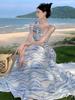 French Oil Painting Style One-Shoulder A-Line Beach Dress