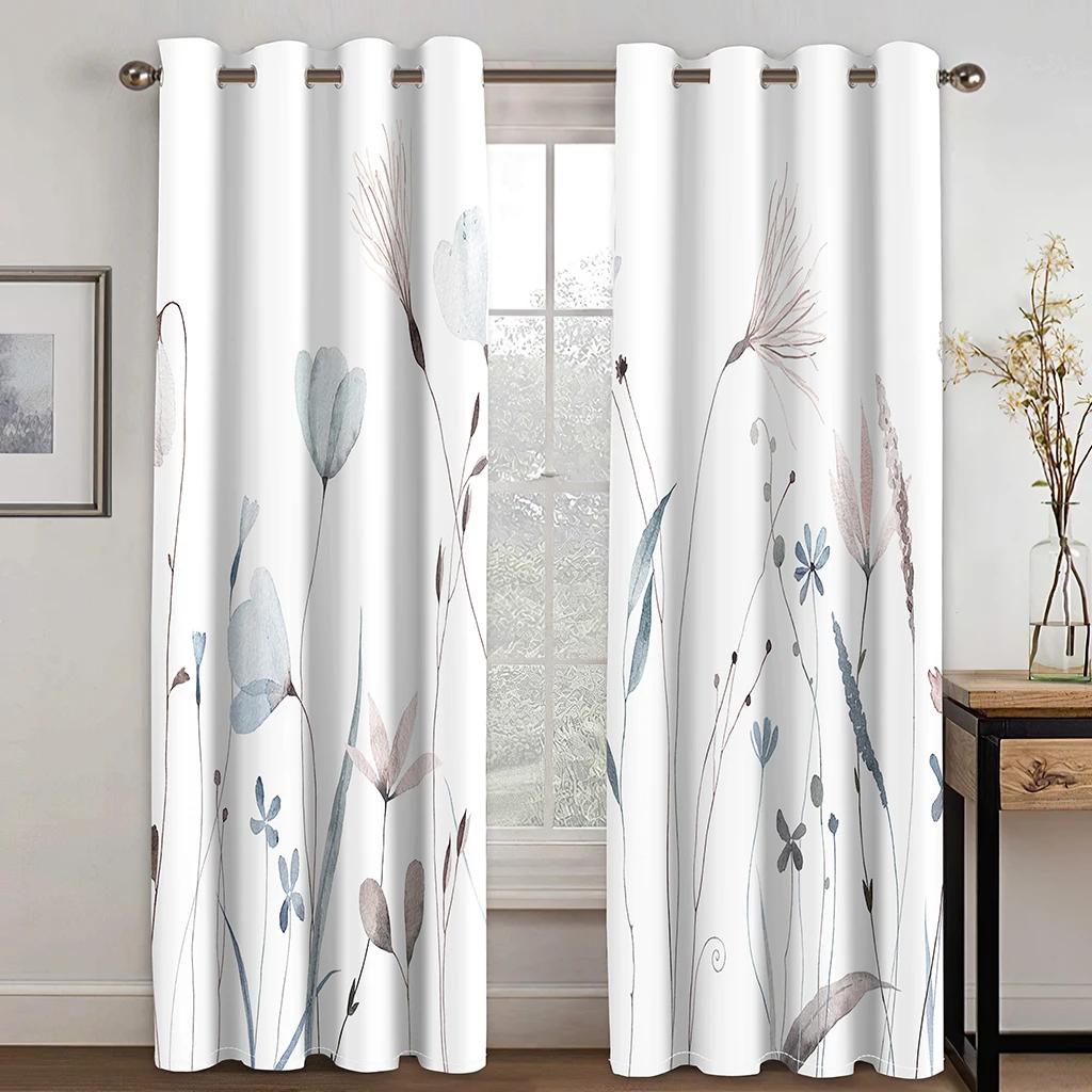 3D Digital Printing Curtain for Kitchen, Short Window Curtains, Floral and Flowers, 2 Panels