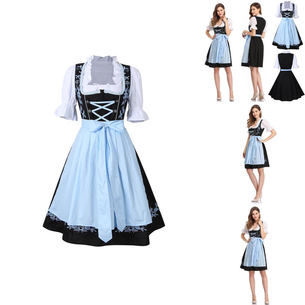 Elegant Women Traditional Floral Dirndl Dress Set For Oktoberfest Celebrations
