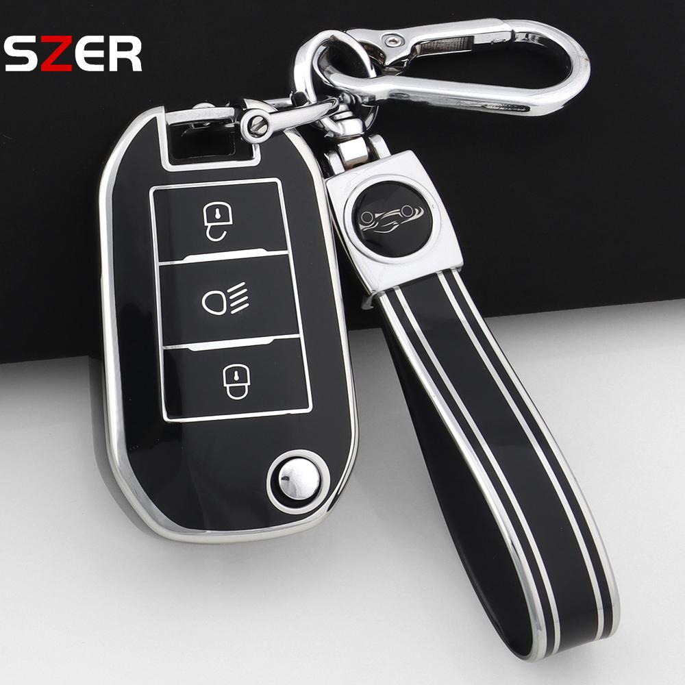 New Tpu Car Key Case Cover For Peugeot 208 308 408 508 2008 3008 4008 5008 For Citroen C3 C4 Cactus C6 C8 Protector Fob Keychain