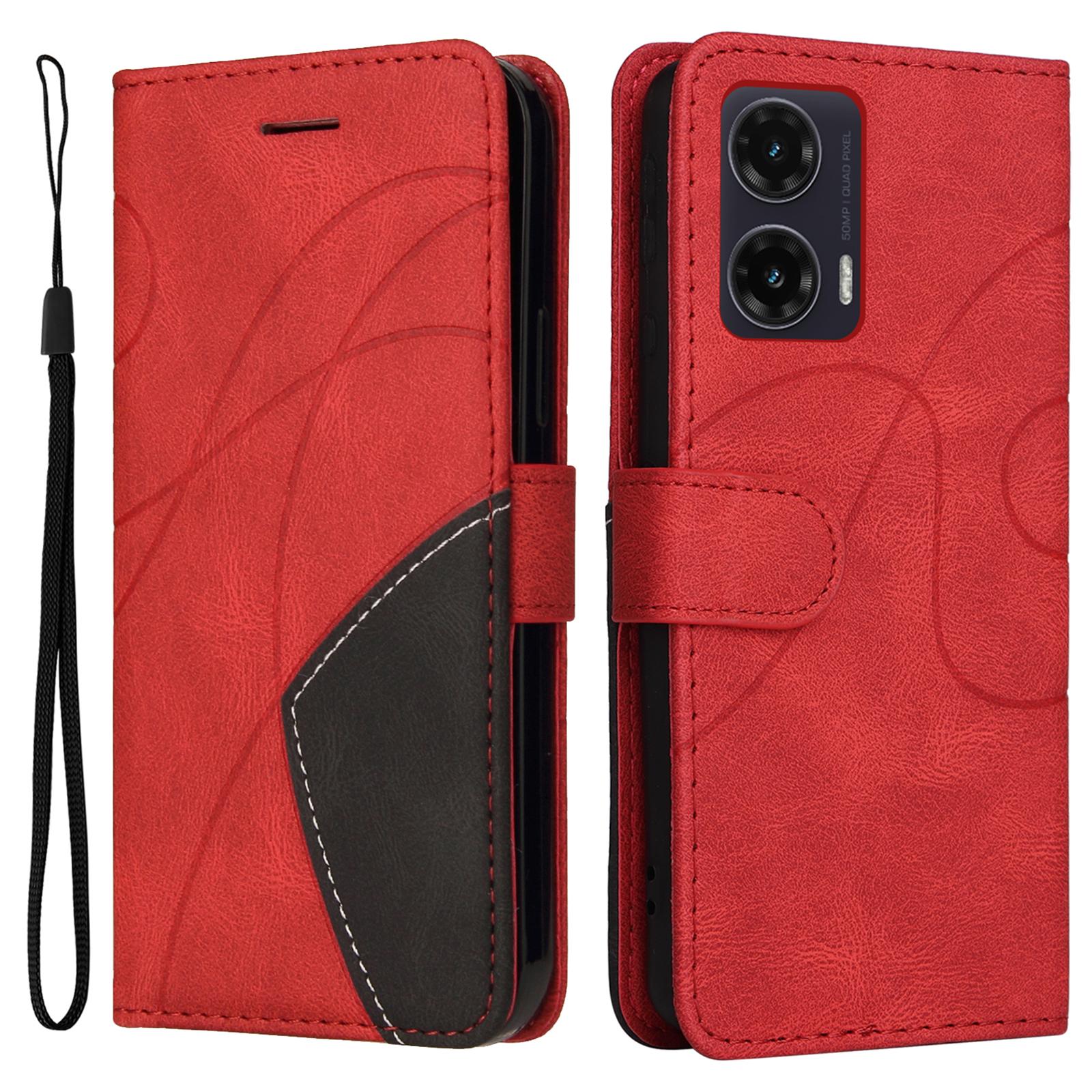 

Для Motorola Moto G35 5G Шкіряний Чохол Гаманець Підставка Кольорове Поєднання Чохол для Телефону Red