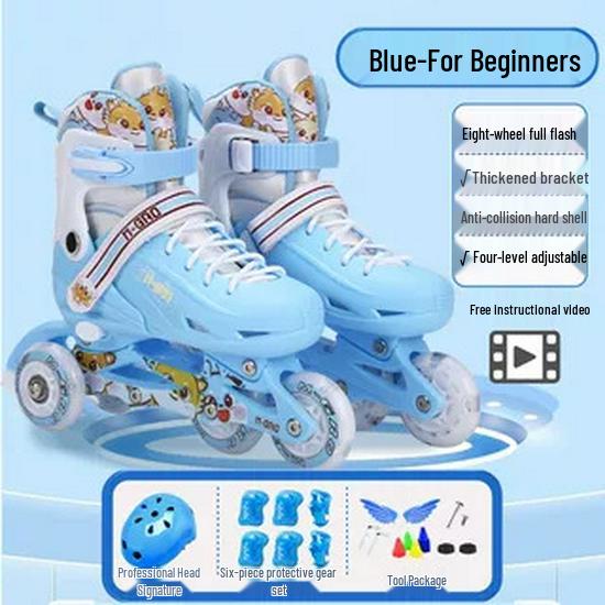 

518 Дитячий регульований набір роликових та льодових ковзанів з підсвічуванням для початківців - однорядні/дворядні для хлопчиків та дівчаток Large (37-40) Eight Flash Wheels