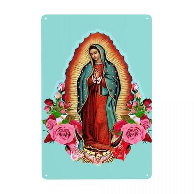 Retro Jungfrau Maria von Guadalupe Metallschilder Custom Mexiko Katholischer Heiliger Zinnblech Pub Café Hof Hausdekoration xcm
