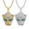 Trendy Unisex Hip Hop Leopard Pendant Necklace with Green and Red Diamond Eyes