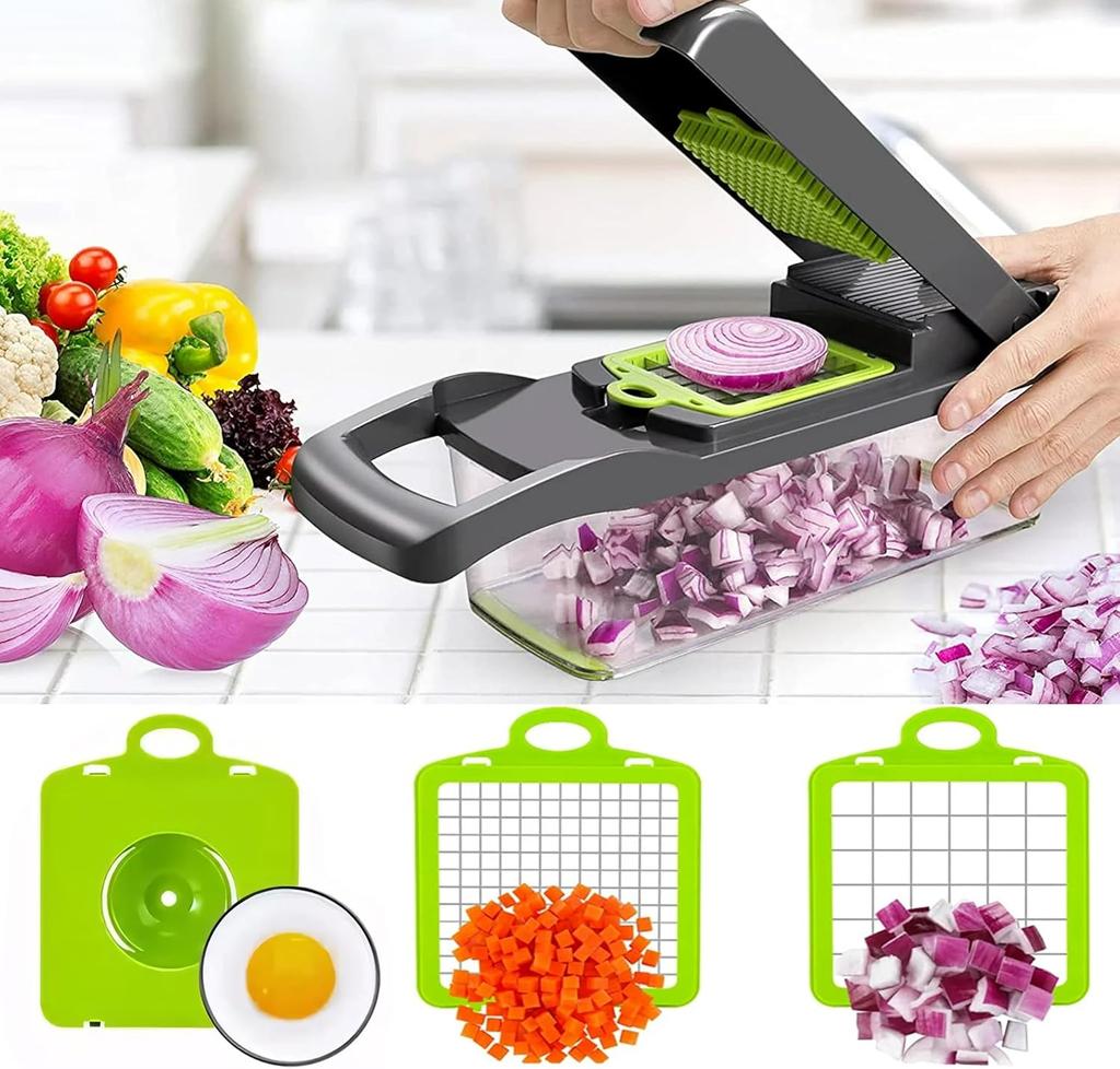 12-in-1 Multifunctional Food Chopper Professional Onion with 7 Blades Vegetable Cutter with Container for Salad Potato Carrot