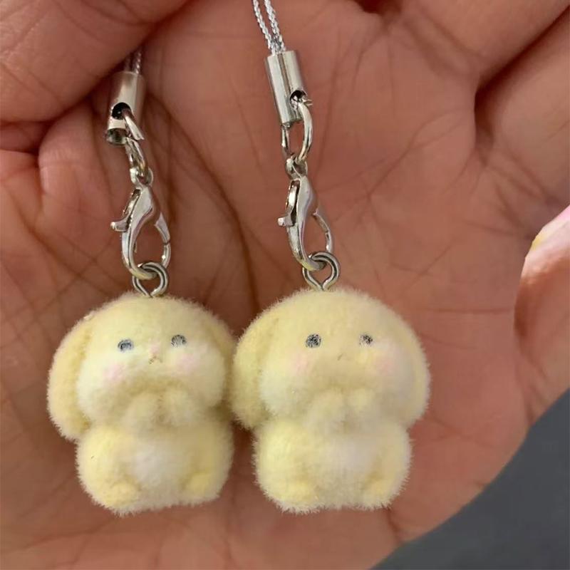 Flocking Mini Dog Phone Hanging Pendant Aesthetic Keychains Women Teddy Keyrings Cute Keychains for Cell Phone Llaveros