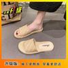 Flat Bottom Two Wear Cool Slippers Retro Roman Straw Thick Bottom One-word Drag 2025 Summer New Wear Casual Internet Celebrities