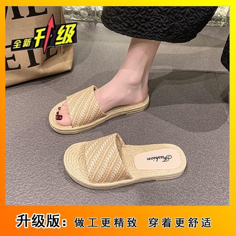 Flat Bottom Two Wear Cool Slippers Retro Roman Straw Thick Bottom One-word Drag 2025 Summer New Wear Casual Internet Celebrities