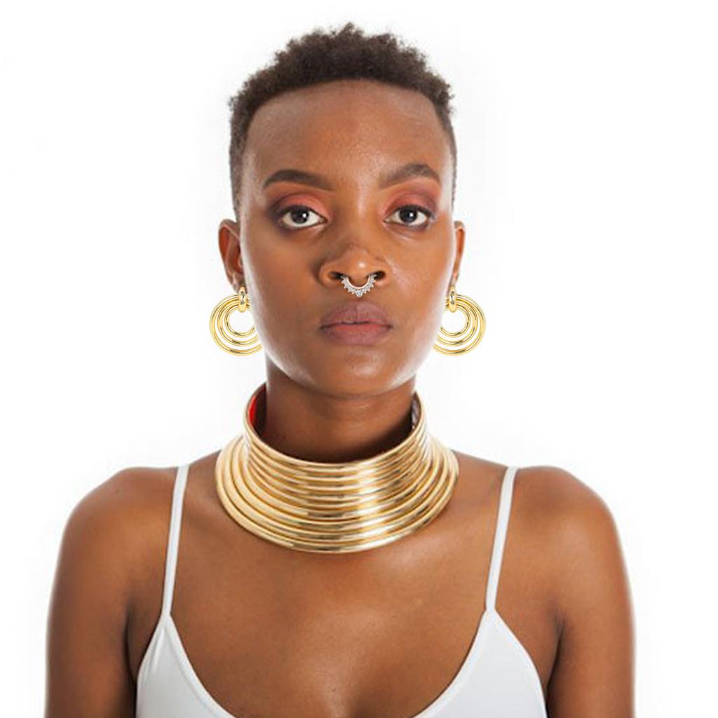 Set di 6 Pezzi Accessori Costume Tribale Nazionale Africano Oro Collo Lungo