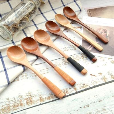 Kids Mixing Elegant Tableware Dinnerware Wooden Cutlery Kitchen Utensil Scoop Soup Spoons