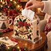 Handmade Craft Project for Adults DIY Christmas Faux Pearl Art Painting Tissue Box Holder, 3D Rhinestone Beads Gingerbread Man Crafts Gem Holder